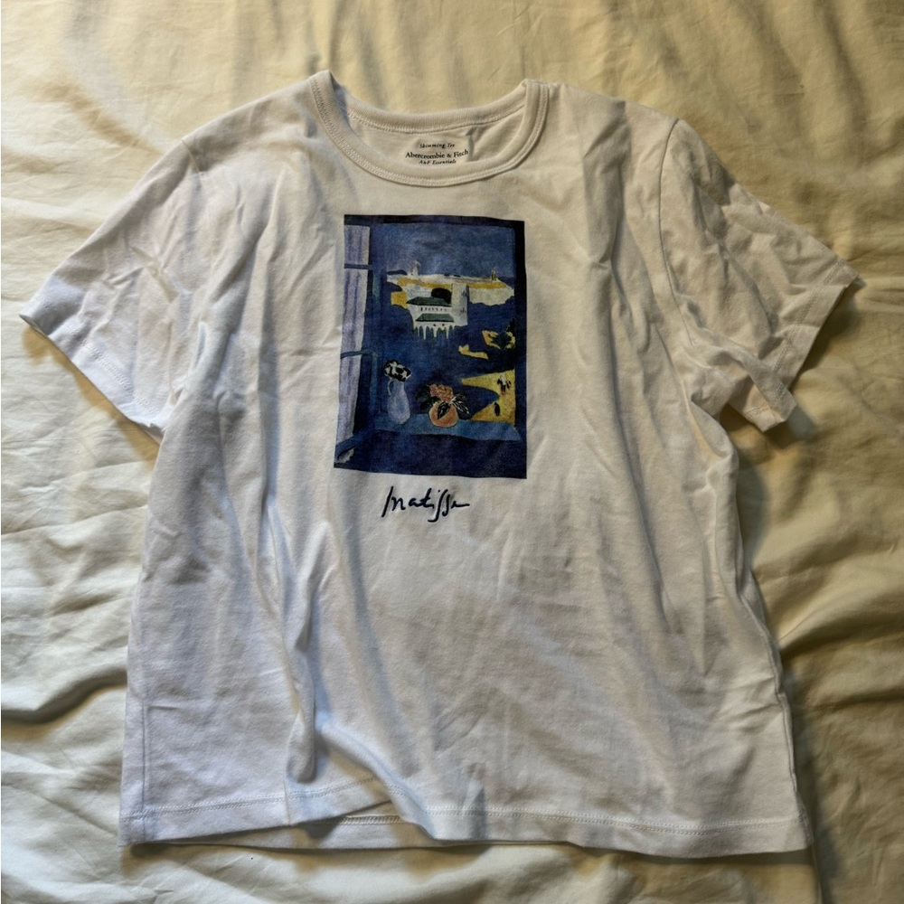 Abercrombie & Fitch White Tee with Blue Graphic